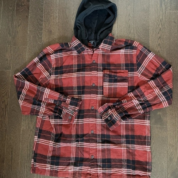 Men's Checkered Red & Black Shirt Hoodie Combo, Size L, Casual Long Sleeve Top - Picture 2 of 4